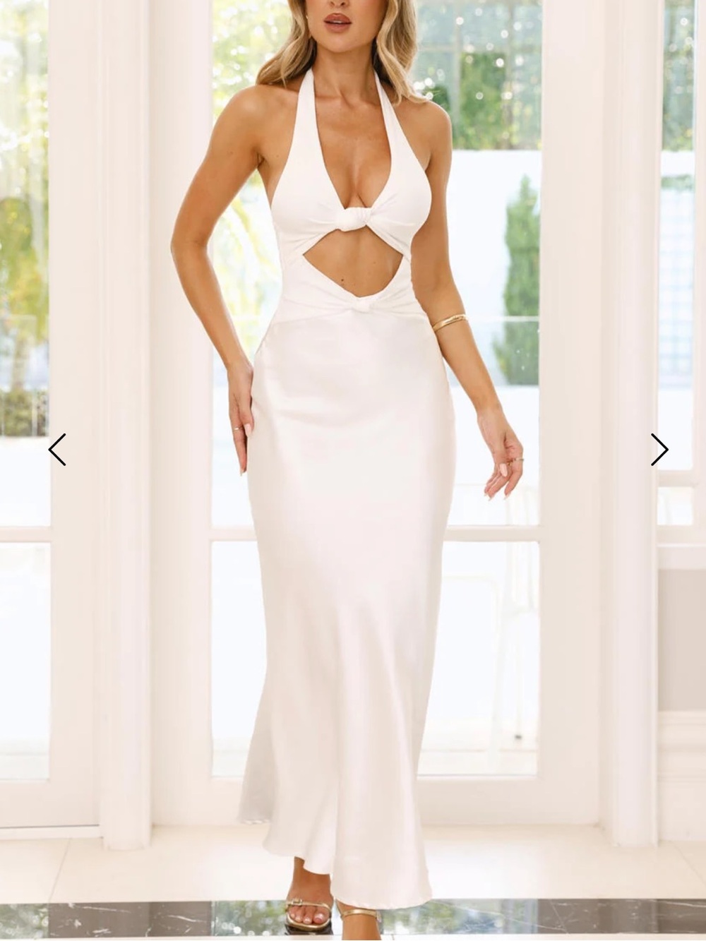 DREAM DESIGN HALTER SATIN MAXI DRESS WHITE